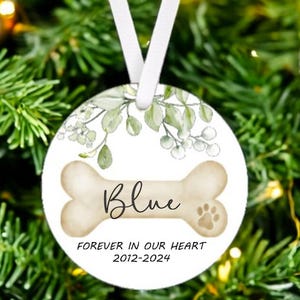 Dog Memorial Ornament- Pet Memorial Ornament- loss of pet- Forever loved, Forever In Our Hearts Ornament, Personalized Dog Memorial Ornament