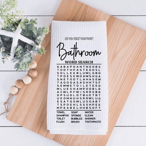 Funny bathroom towels, Decorative Towels, Word search Towels, Bathroom Decor.