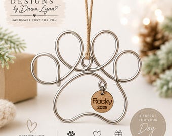 Personalized Paw Print Ornament, Custom Pet Memorial, Keepsake ornament, Wire ornament, wire art, Dog  love gft,  Cat Lover