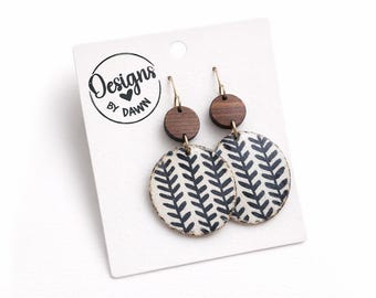 Semi Circle, leather earrings, Cork/Leather and Walnut wood Earrings, Cork Earrings, Real Leather Earrings,  Leather Earrings, Trendy,