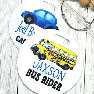 Kids Bus Tag -Personalized School Bus Bag Tag -kindergarten- school - back-to-school- Bus rider- Name tag-emergency tag-Car Ride- Car Tag