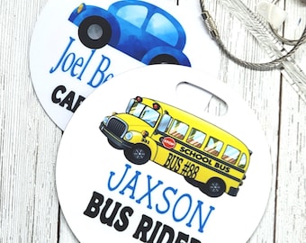 Étiquette de bus pour enfants - étiquette de sac d'autobus scolaire personnalisée - jardin d'enfants - école - retour à l'école - chauffeur de bus - étiquette nominative - étiquette d'urgence - trajet en voiture - étiquette voiture