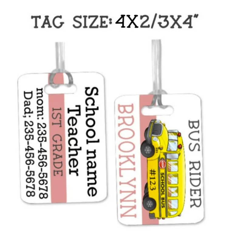 Bus Rider Tags Kids Bus Tag - Car Rider- Personalized School Bus Bag Tag ...