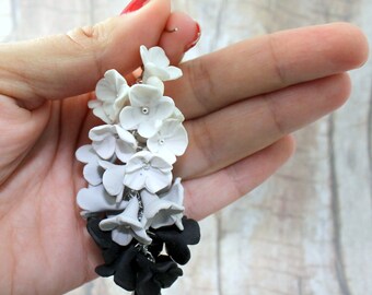 Earrings Waterfall flower 50 shades of gray - bridal jewelry, wedding earrings, big earrings