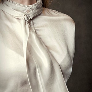 Women's Bridgeport Top Soft feel maygar blouse with high neck, button up front and scarf. Sleeves gather into a long cuff. image 3