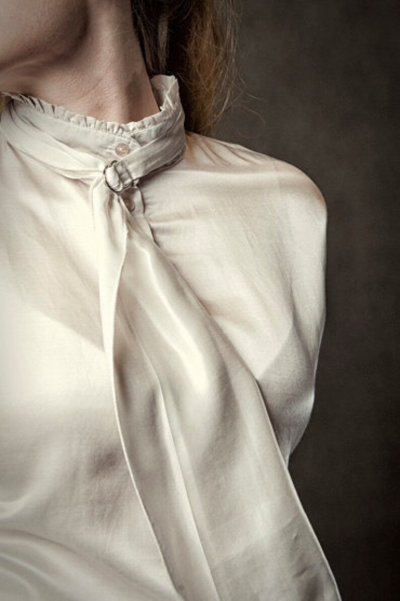 Women's Bridgeport Top Soft feel maygar blouse with high neck, button up front and scarf. Sleeves gather into a long cuff. image 3