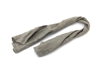 Grey Striped Skinny Linen Scarf: Thin Neck Tie for Men and Women
