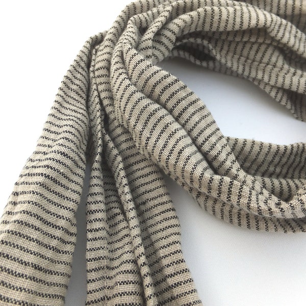 skinny grey striped linen scarf 4"x60" / 10x152 cm
