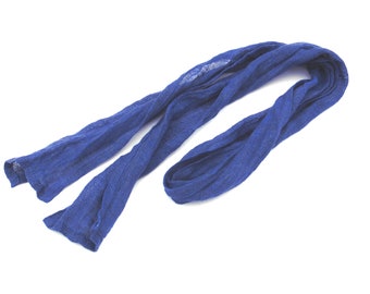 skinny blue melange linen scarf for men and women, thin hair, neck, head accessorie,  4"×55" / 10×140 cm