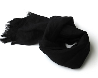 small black linen scarf for men and women, short lightweight neck wrap