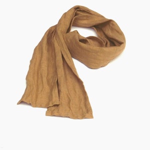 skinny brown mustard linen scarf 10x150 cm / 4"x59"