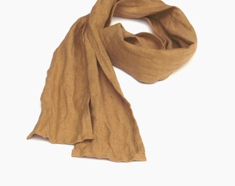 skinny brown mustard linen scarf 10x150 cm / 4"x59"