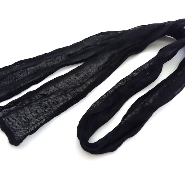 skinny black gauze linen scarf for men and women, lightweight neck tie, head, hair band