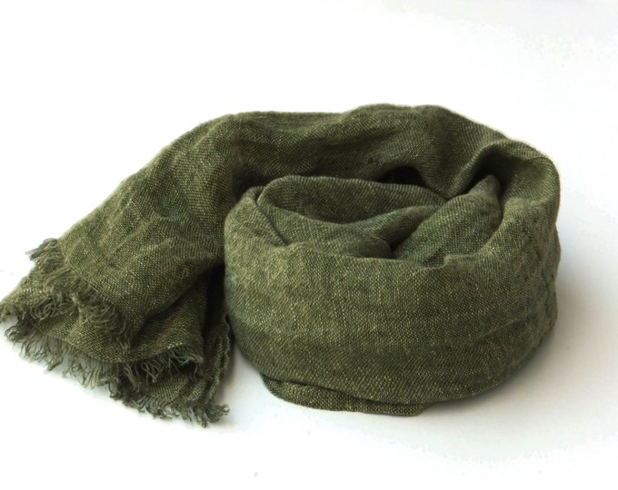 Moss Green Melange Linen Scarf for Men and Women Etsy