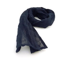 Navy Skinny Linen Scarf: Thin Gauze Neck, Head or Hair Accessory