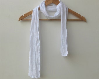 skinny white linen scarf,  thin neck, hair, head wrap, necktie, 4"x57.4" / 10x146 cm