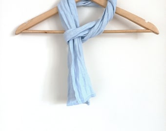 skinny light blue linen scarf for men and women, hair, neck, head accessory