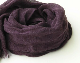 purple scarf - pure linen - eggplant - long - women men