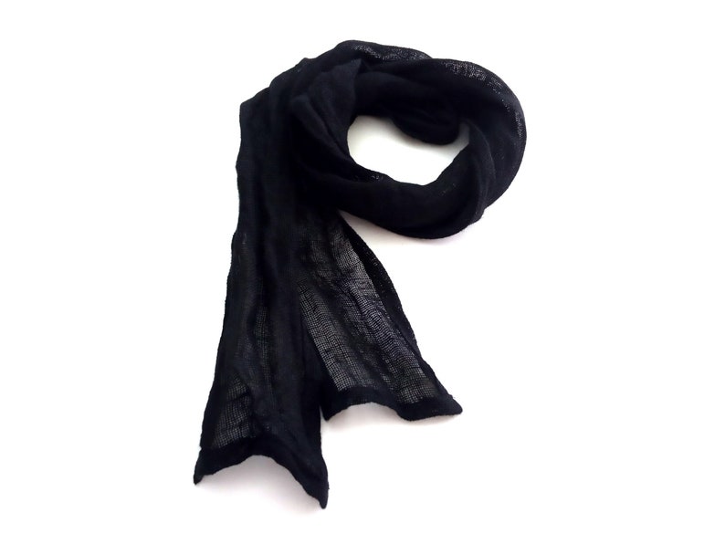écharpe fine en gaze de lin noire pour hommes et femmes, cravate légère, tête, serre-tête image 2