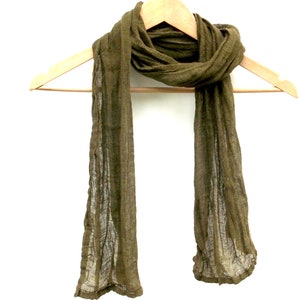 small greenish brown gauze linen scarf