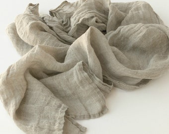 small natural linen gauze scarf for men and women, lightweight neck, head, hair wrap