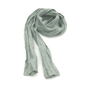 skinny ice green gauze linen scarf, lightweight hair, neck, head wrap 4&quot;x56&quot; / 10x142cm