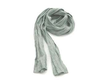 skinny ice green gauze linen scarf for men and women, lightweight hair, neck, head wrap