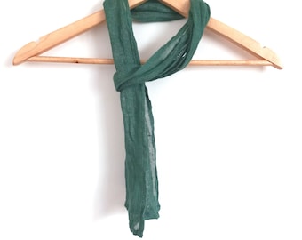 Skinny Green Gauze Linen Scarf for Men and Women: Thin Neck, Hair, Head Accessorie