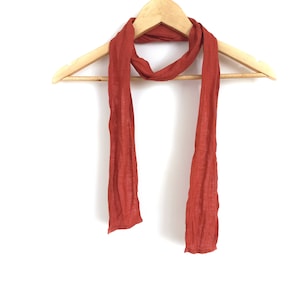 skinny dark coral orange linen scarf 4"x59" / 10x150 cm