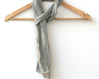 skinny blue grey striped linen scarf for men and women