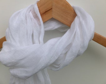 small white gauze linen scarf for women and men, lightweight neck, head, hair wrap