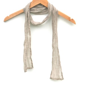 skinny gauze natural linen scarf for men and women, thin lightweight head, neck, hair wrap 4"×60" / 10×152 cm