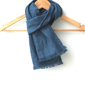 small short denim blue linen scarf for men and women