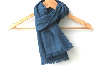 piccola sciarpa corta in lino blu denim per uomo e donna