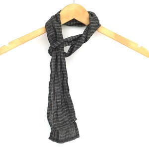 skinny linen scarf black and grey striped for men and women 10 x 142 cm / 4" x 56"