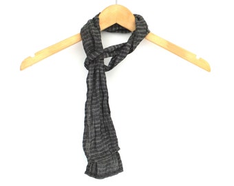 skinny linen scarf black and grey striped for men and women 10 x 142 cm / 4" x 56"