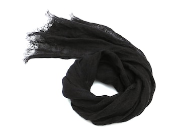 Black Small Gauze Linen Scarf for Men and Women: Lightweight Neck Wrap