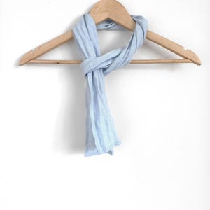 Skinny Light Blue Linen Scarf for Men and Women: Thin hair, neck, head accessory
