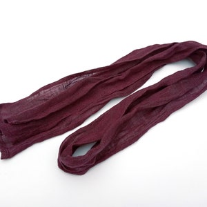 skinny dark magenta gauze linen scarf for men and women / lightweight headband, hair scarf