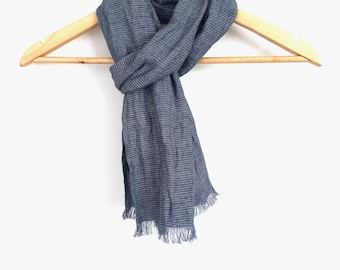 small grey striped linen scarf for men and women