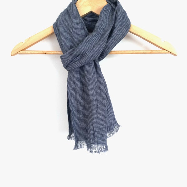 small grey striped linen scarf for men and women