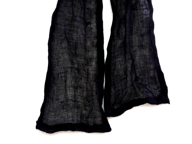 écharpe fine en gaze de lin noire pour hommes et femmes, cravate légère, tête, serre-tête image 3