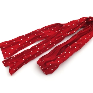 Skinny Red Polka Dot Linen Scarf: Tiny Hair, Head, Neck Accessory