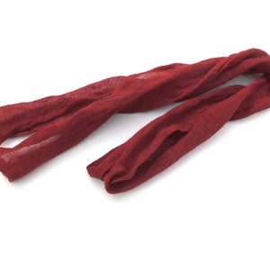 skinny cherry red gauze linen scarf, headband, hair, neck, head wrap tie, 10×138cm / 45"×54.3"