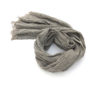 small grey and black striped linen scarf for women and men