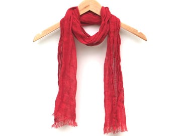 Pañuelo pequeño de lino rojo: gasa ligera para el cuello, la cabeza y el cabello.