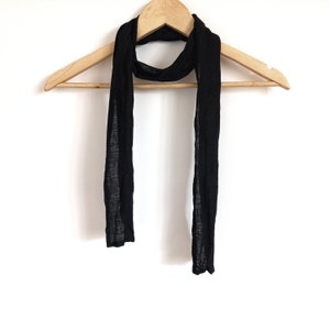 black skinny linen scarf for women and men, thin lightweight neck wrap