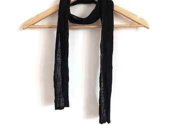 black skinny linen scarf for women and men, thin lightweight neck wrap