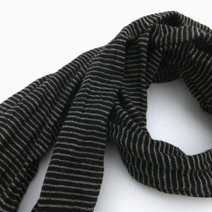 Black and White Striped Skinny Linen Scarf: Thin Neck Accessory for Men and Women