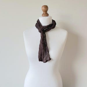 Dark Brown Skinny Linen Scarf for Men and Women: Handmade Thin, Lightweight Neck or Head Accessory
